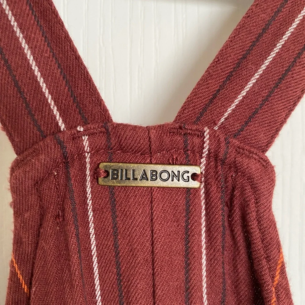 BILLABONG Bella Day Burgundy Multi Striped Culotte Jumpsuit Overalls Size Large